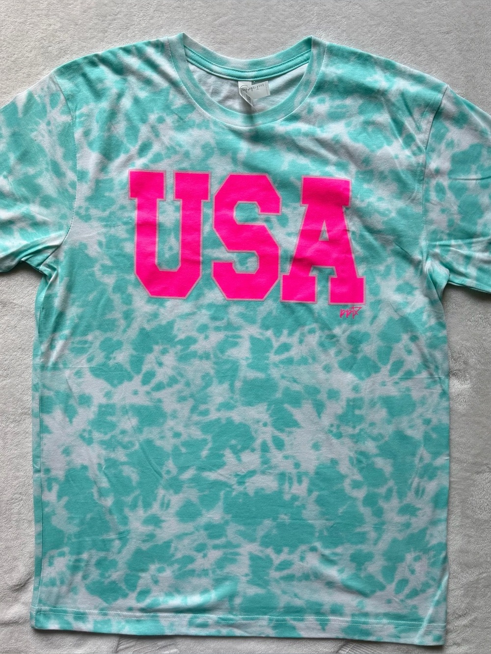 USA Aqua Tie-Dye and Hot Pink Short Sleeve Tee-New without Tags